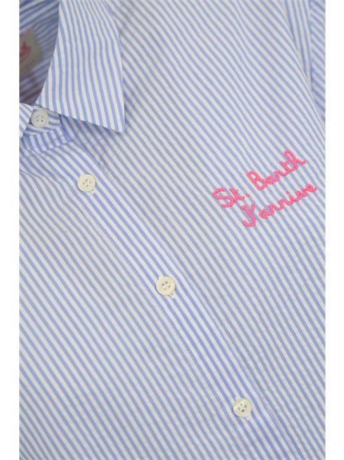 Camicia Brigitte a righe in seersucker con stampa Snoopy Blu/Bianco Mc2 Saint Barth | BRIGITTE EMBRY04331H SEERSUCKER SNOOPY